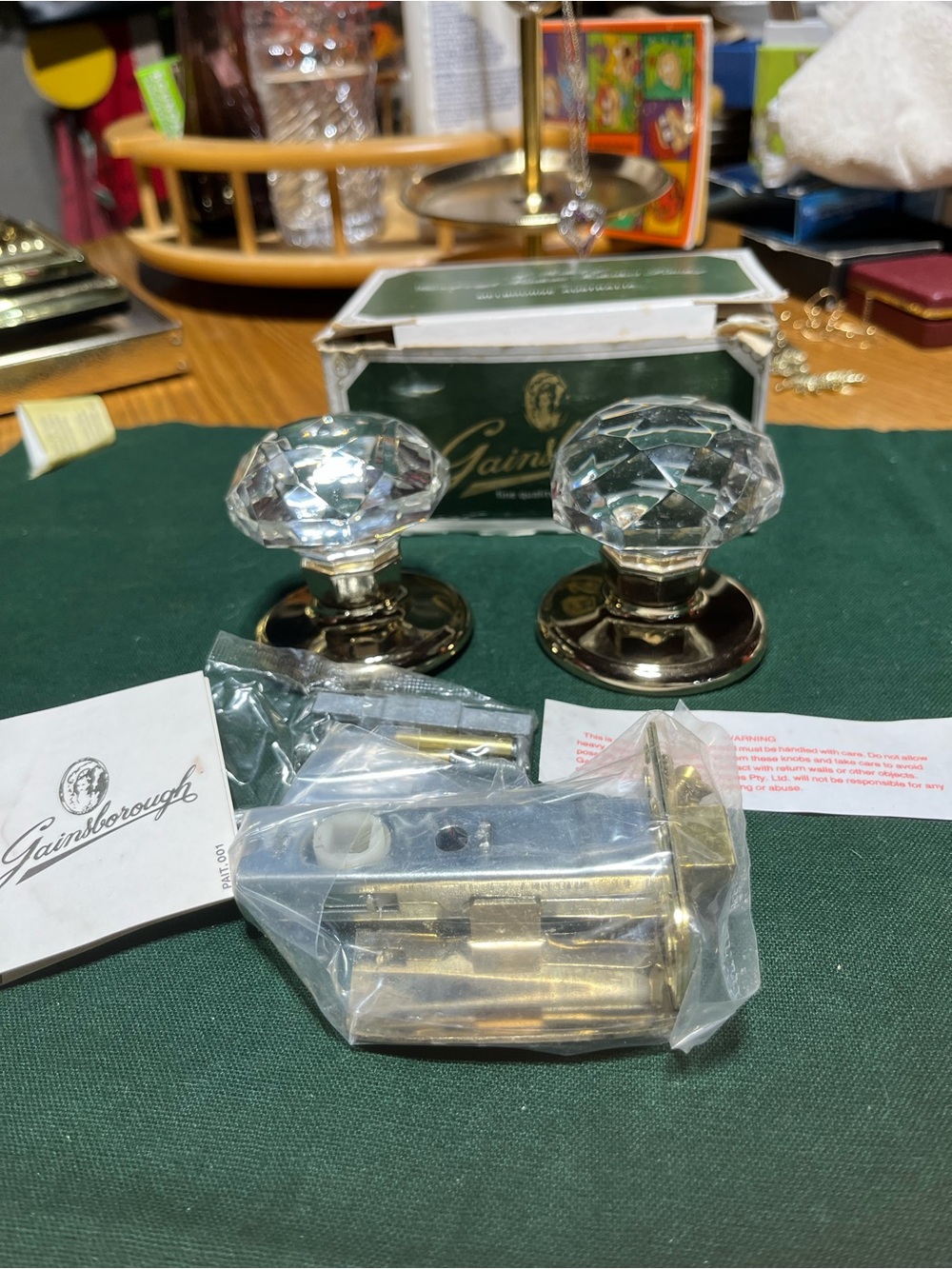 Clear Crystal Glass Knob Wall Mirror Accent with Brass Base